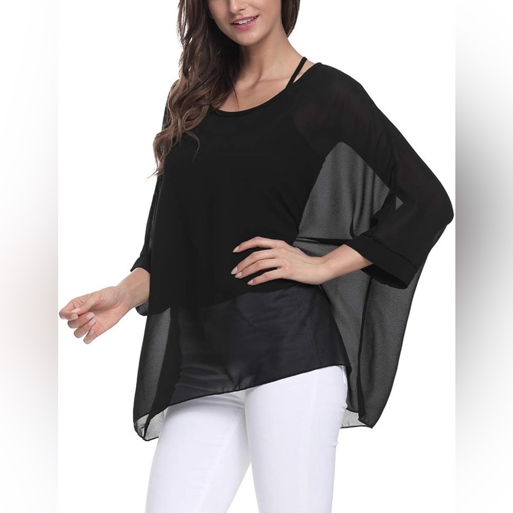 Chiffon Tunics Blouses for Women Batwing Summer Boho Shirts Beach Cover ups